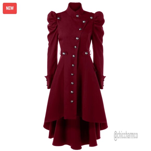 Steampunk Victorian Swallow Tail Long Trench Coat Cotton Slim Fit